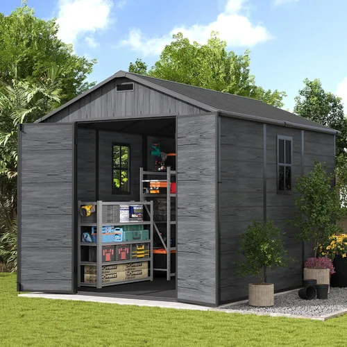 Miniatura 15 de UDPATIO Outdoor Resin Storage Shed 8 x 10 FT, Plastic Storage Shed with Floor Large Outdoors Garden Tool Storage Shed Outside Clearance Shed with