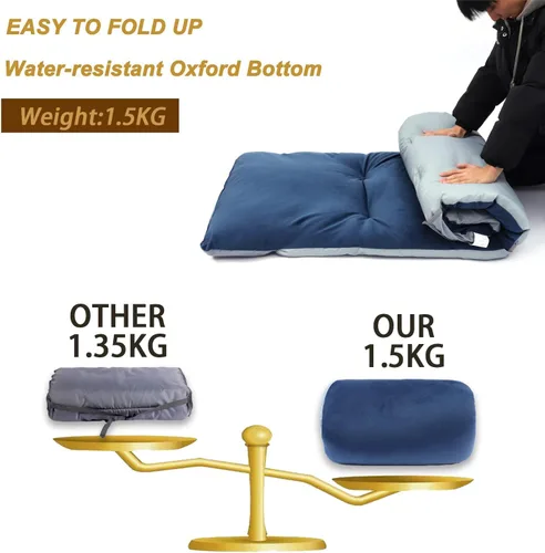 Miniatura 4 de Almohadilla de dormir gruesa para acampar, cojines de campamento de microfibra suaves y cómodos para adultos, colchonetas plegables ligeras para Azul
