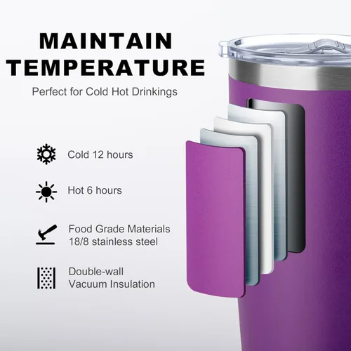 Miniatura 2 de koodee Taza de café de viaje con tapa, taza de café aislada de 20 onzas de acero inoxidable de doble pared taza de café para campamento, a prueba