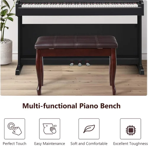 Miniatura 4 de GOFLAME Taburete de banco de piano con cojín acolchado y almacenamiento de música, asiento de piano resistente con asiento acolchado de piel Marrón