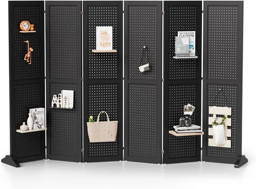 Miniatura 14 de Bonnlo Tablero de Clavijas de 4 Paneles Independiente, Organizador de Tablero de Exhibición Portátil de 5 Pies para Espectáculo de Artesanías y Gris