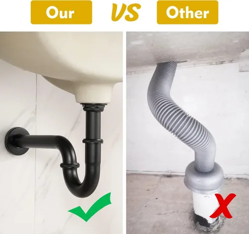 Miniatura 2 de Trampa P de acero inoxidable – Trampa para lavabo de baño de 1 1/4 pulgadas con arandela reductora, negro mate