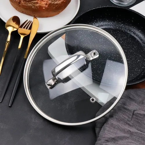 Miniatura 6 de Tapa de vidrio templado de 8 pulgadas con orificio de ventilación de vapor, olla universal transparente de repuesto con mango de soporte, borde
