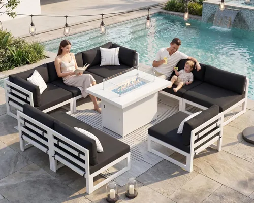 Miniatura 77 de NICESOUL - Juego de 10 muebles de patio extra grandes de aluminio moderno, sofá para exteriores con asiento de 29" de profundidad y ancho, 500 lbs