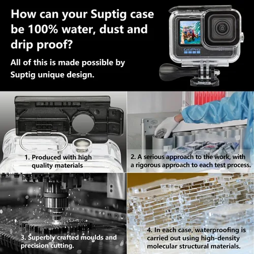 Miniatura 4 de Suptig Carcasa protectora impermeable para GoPro Hero 12/Hero 11/Hero 10/Hero 9 Negro Impermeable 164F