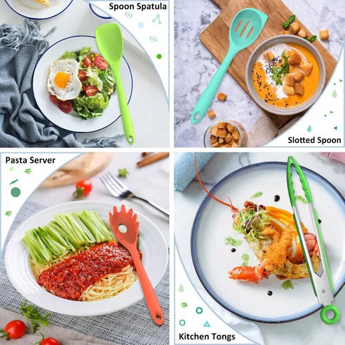 Miniatura 3 de Deedro - Juego de utensilios de cocina de silicona, 16 piezas de utensilios de cocina de silicona, resistentes al calor, con soporte, espátula