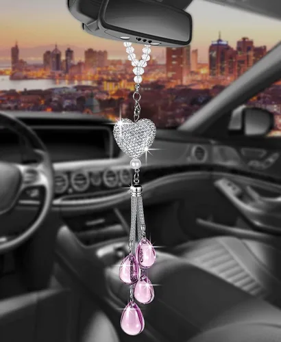 Miniatura 22 de Glamorosa decoración colgante de espejo de coche con cabeza de zorro azul oscuro, adorno de automóvil con temática animal para mujeres y hombres