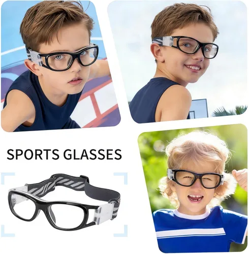 Miniatura 3 de N/A'' Gafas deportivas para niños, baloncesto, fútbol, entrenamiento, seguras, antiniebla, 7-12 Marco Negro Gris Pad