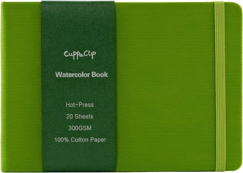 Miniatura 22 de CuppaClip Papel de acuarela de algodón prensado en caliente con bolsillo interior, cuaderno de bocetos de acuarela, diario como cuaderno de viaje