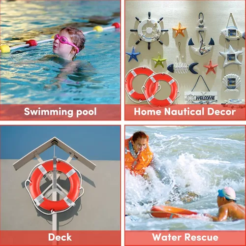 Miniatura 7 de Life Ring for Boating Safety - 23" and 28" Boat Safety Throw Rings with Reflective Strip and Grab Lines 22.8 in Naranja