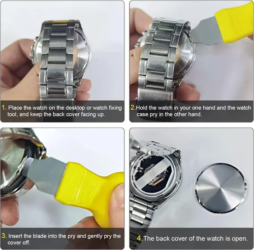 Miniatura 6 de uxcell Cuchillo de extracción de caja de reloj con parte trasera de reloj herramienta de extracción de doble uso, removedor de batería de acero