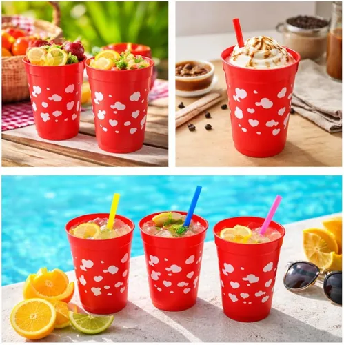 Miniatura 7 de 4E's Novelty Vasos reutilizables de plástico para el día de San Valentín para niños, 8 onzas, paquete de 12, vasos rojos con corazones, suministros