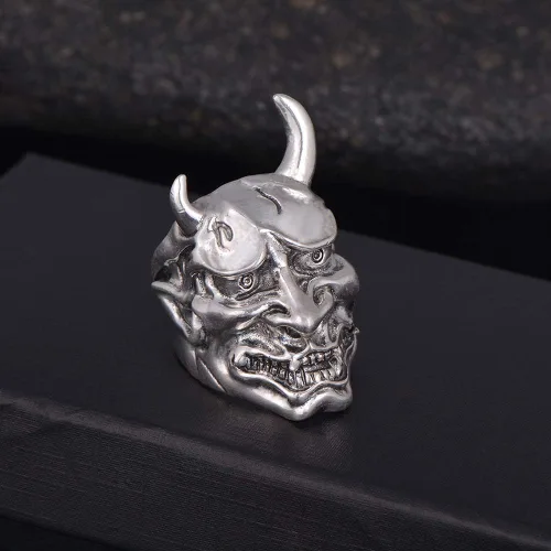 Miniatura 2 de Hannya Mask Ring Japanese Jewelry Mens Big Statement Biker Cool Devil Rings