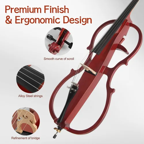 Miniatura 3 de Violonchelo eléctrico, violonchelo silencioso de tamaño completo 4/4 con conector para auriculares y bolsa de transporte, violonchelo profesional