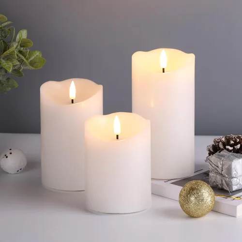 Miniatura 5 de Eywamage Velas de Pilar Blancas Sin Llama con Control Remoto, Velas de Cera LED Realistas Parpadeantes Alimentadas por Batería, Φ 3" H 4" 5" 6