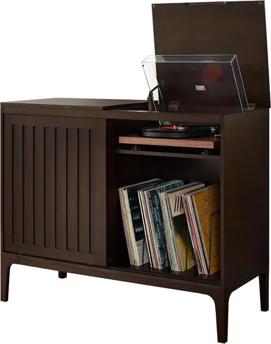 Miniatura 17 de Crosley Furniture Asher - Soporte para tocadiscos con almacenamiento para discos de vinilo, color marrón oscuro
