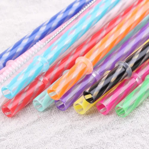 Miniatura 5 de Dakoufish 12 popotes gruesos de plástico reutilizables de 12 pulgadas, sin BPA, pajitas de tarro de masón, a rayas pequeñas transparentes