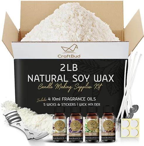 CraftBud Cera de vela de soja para fabricación de velas, cera de soja natural para hacer velas, bolsa de 2 libras, cera para hacer velas, 2 libras,