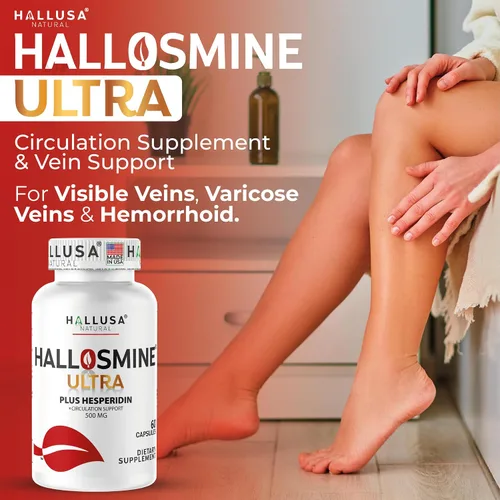 Miniatura 4 de Hallosmine Ultra - Soporte para la circulación y las venas, Diosmin Hesperdin 650 mg + crema para piernas gratis, pies hinchados, tobillos