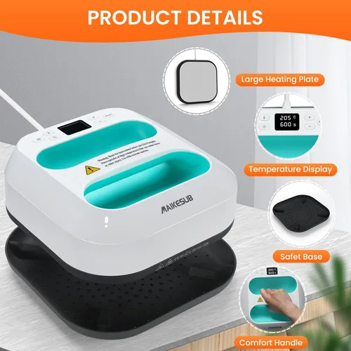 Miniatura 3 de Máquina de Prensa de Calor para Camisetas, Prensa de Calor Portátil 9.6"X9.6", Prensa de Plancha para Sublimación y Máquina de Prensa de Camisetas