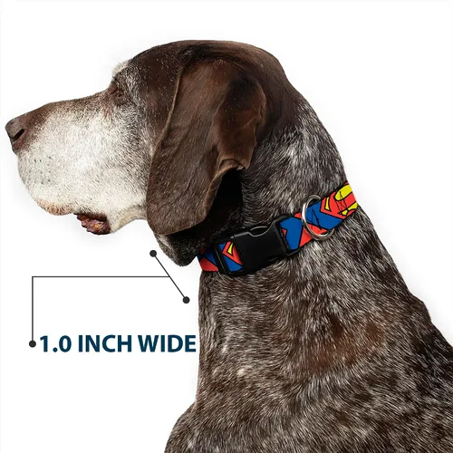 Miniatura 6 de Collar de clip de plástico con hebilla – Superman Shield CLOSE-UP azul/rojo/amarillo – 1.0 in de ancho – se adapta a cuello de 9 – 15 pulgadas