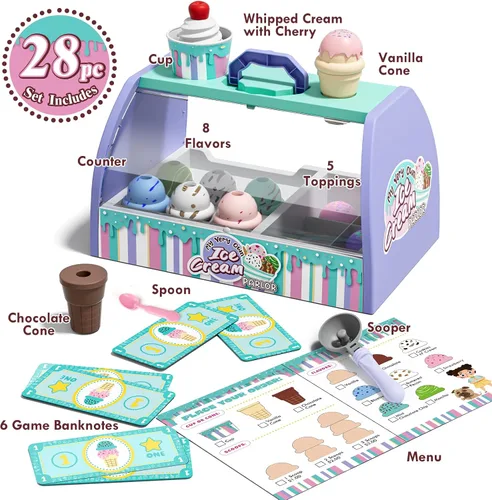 Miniatura 3 de Lehoo Castle Juguetes de helado para niños pequeños de 3 a 5 años, juguetes para niñas de 3 a 4 años, juego de tienda de helados para niños, regalo
