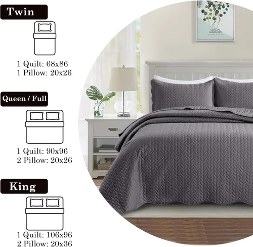 Miniatura 3 de MOONLIGHT20015 Paquete de 8 Colchas Tamaño King para Cama (106" x 96") - Venta al Por Mayor para Hoteles, Dormitorios de Huéspedes y Airbnbs - Gris