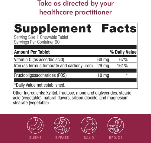 Miniatura 4 de Bariatric Advantage Hierro masticable de 29 mg - para pacientes de cirugía bariátrica - Hierro con vitamina C - Sin sabor a hierro - Suplemento