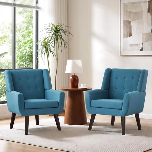 Miniatura 28 de HUIMO Silla de Acento para Sala de Estar, Sillón Tapizado con Botones Capitoné, Sillas de Sofá de Tela de Lino para Dormitorio, Sala de Estar, Silla