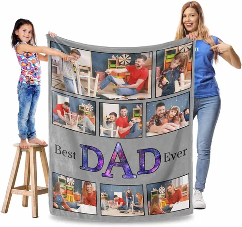 Miniatura 14 de Manta personalizada para el Día del Padre, regalos para papá, mantas personalizadas con fotos, mantas personalizadas de collage de fotos, manta suave