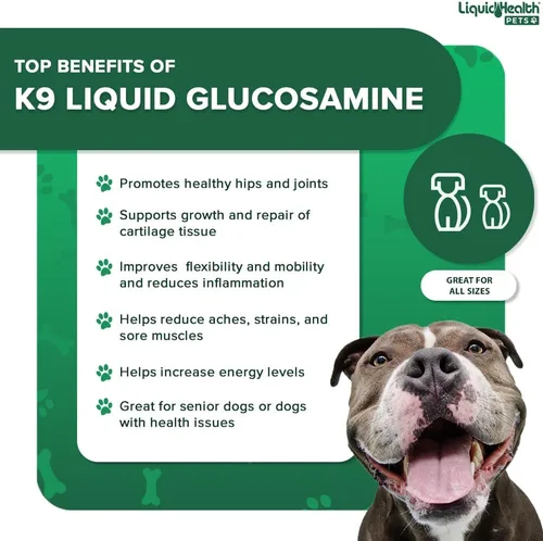 Miniatura 4 de LIQUIDHEALTH Glucosamina líquida K9 de 128 onzas para perros, cachorros y adultos mayores - condroitina, MSM, ácido hialurónico - salud de la cadera