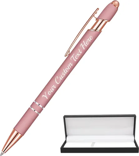 Miniatura 10 de Bolígrafo personalizado, 50 bolígrafos personalizados, grabado a granel con logotipo de nombre, lápiz digital de tinta negra suave con toque