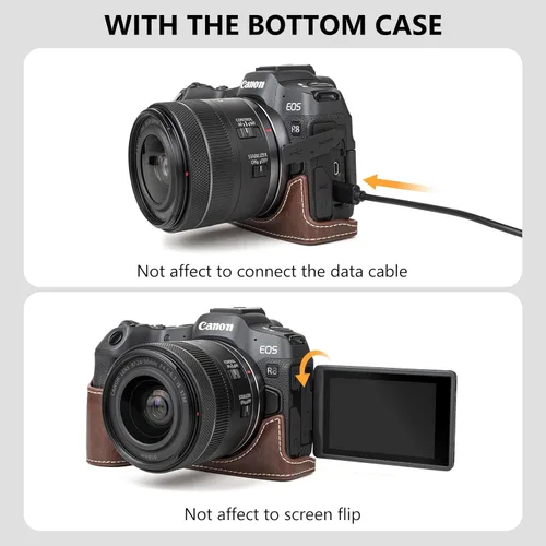 Miniatura 4 de MUZIRI KINOKOO Funda para cámara Canon EOS R8/RP DSLR, estilo retro funda protectora de piel sintética con agarre de mano y diseño inferior de Café