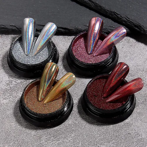 Miniatura 9 de Juego de polvos de uñas cromados de 16 colores, efecto espejo metálico holográfico Aurora Chameleon, pigmento con purpurina para esmalte de gel