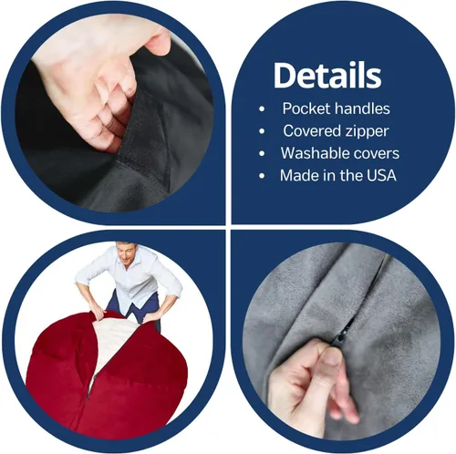 Miniatura 4 de Lumaland - Lujoso puf gigante de 1,8 m con funda de microgamuza, ultra suave, relleno de espuma, lavable, XL, para niños, adolescentes, adultos