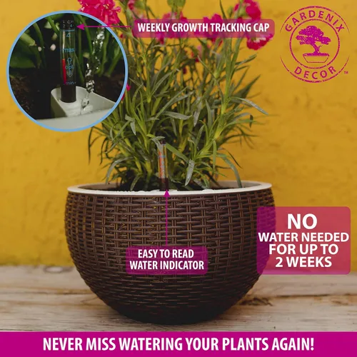 Miniatura 5 de GARDENIX DECOR Maceta colgante de riego automático, 11 pulgadas para interiores, marrón, fibra de coco con indicador de nivel de agua, redonda, 1