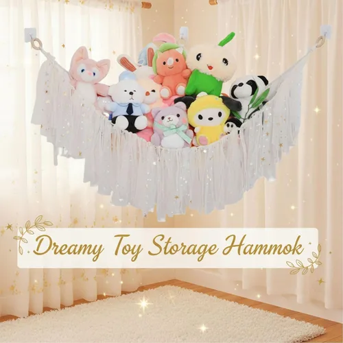 Miniatura 2 de Paquete de 2 unidades de almacenamiento de animales de peluche, red o hamaca con luz LED, hamaca de juguete de esquina para colgar, organizador