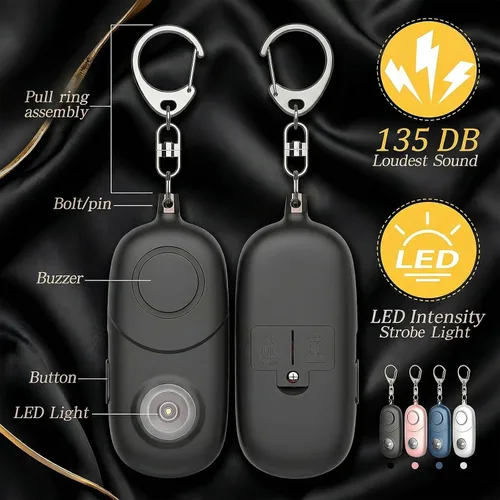 Miniatura 8 de Alarma personal para mujeres, llavero de alarma: Qoosea 135dB llavero de emergencia sirena con luz estroboscópica sirena fuerte para mujeres, niños