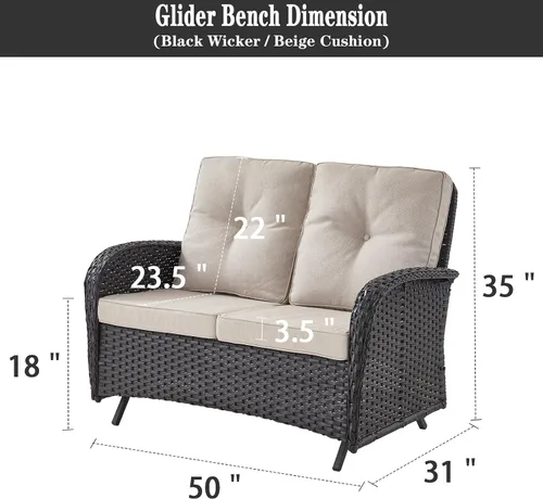 Miniatura 2 de Belord Banco planeador para exteriores, sofá biplaza para patio, capacidad de peso de 500 libras, sofá de mimbre de 2 plazas, muebles pequeños