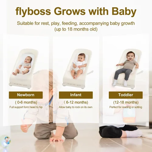 Miniatura 5 de Silla de balanceo y reclinable portátil 3 en 1 para bebé de recién nacido a niño pequeño - 4 posiciones de reclinado ajustables, tela de algodón