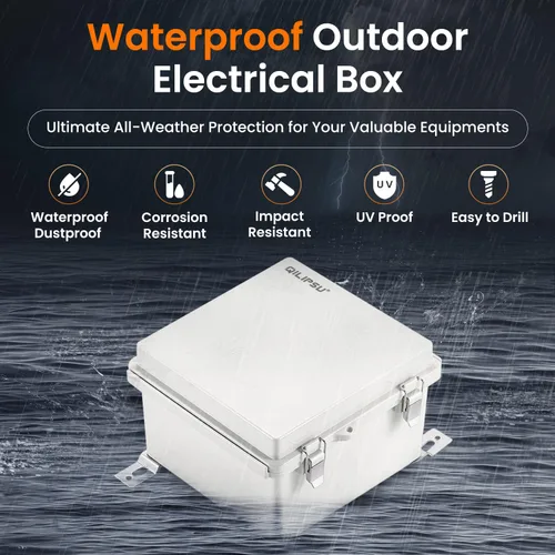 Miniatura 2 de QILIPSU - Caja de conexiones de acero inoxidable con tapa, bisagras y placa de montaje, universal, impermeable IP67, plástico ABS, gris, recinto