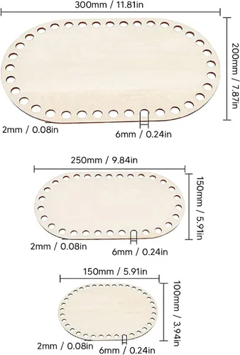 Miniatura 2 de Zerodis Base de cesta de madera, 3 piezas ovaladas de base de madera moldeadora redonda para tejer, suministros de ganchillo para hacer manualidades