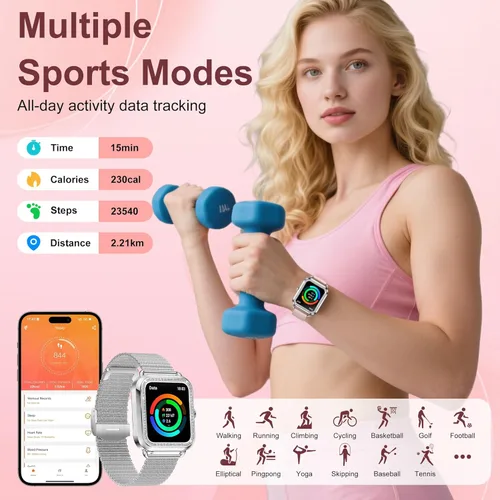 Miniatura 6 de Reloj inteligente, reloj inteligente HD de 1.59 pulgadas para mujer, contestar/hacer llamadas, reloj de seguimiento de actividad física para iPhone