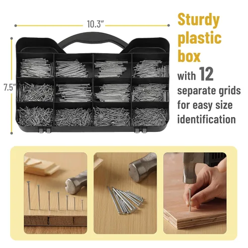 Miniatura 4 de Mr. Pen - Kit surtido de clavos, 1500 envueltos, 12 tamaños mixtos de clavos de cabeza redonda y clavos planos; Ideal para colgar cuadros