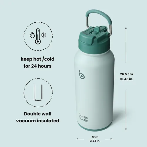 Miniatura 5 de BOTTLE BOTTLE Botella de agua deportiva de acero inoxidable de 32oz con aislamiento, botella de agua con pajita con diseño de tapa de doble uso