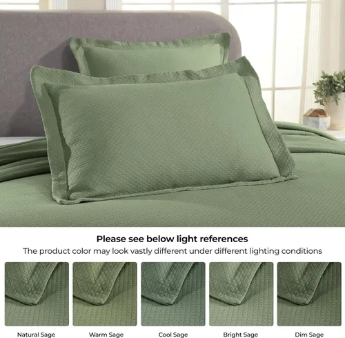 Miniatura 5 de Cubrecama doble Superior Diamond Solitaire de algodón de primera calidad Jacquard Matelassé con fundas de almohada a tono, color aguamarina, Verde