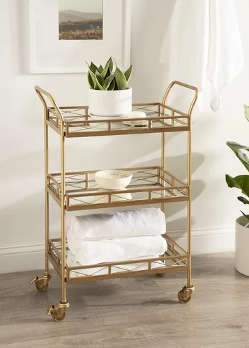 Miniatura 2 de Kate and Laurel Ketia Glam Carrito de barra de metal, 23 x 13 x 34 pulgadas, dorado; glamoroso carrito de barra dorada de tres niveles