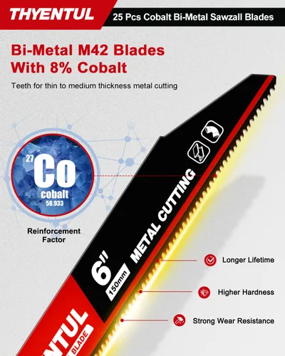 Miniatura 3 de Paquete de 25, 15 cm, 14/18 TPI, Hojas de sierra Sawzall de desmontaje automático de cobalto bi-metal para metal, Hojas de sierra alternante de 15
