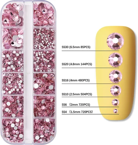Miniatura 4 de Dowarm 2650 unidades de pegamento de diamantes de imitación de cristal con parte trasera plana, 6 tamaños de 0.059 in, 0.079 in, 0.110 in, 0.189 in