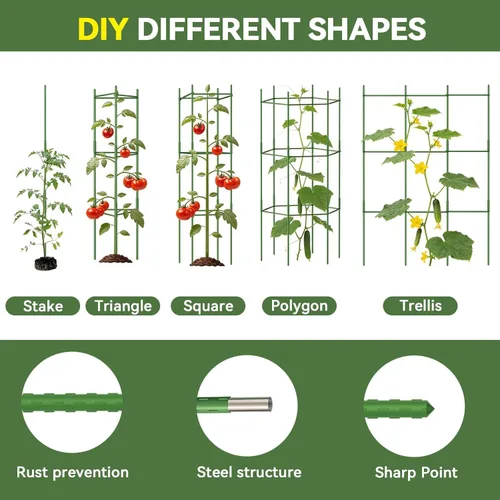 Miniatura 3 de Halatool Paquete de 8 Jaulas Verdes para Tomates, Hasta 63 pulgadas (5.2 pies) Soporte Alto Ajustable para Plantas de Tomate, Estacas de Jardín